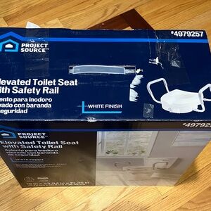 Elevated Toilet Seat with Safety Rail - White